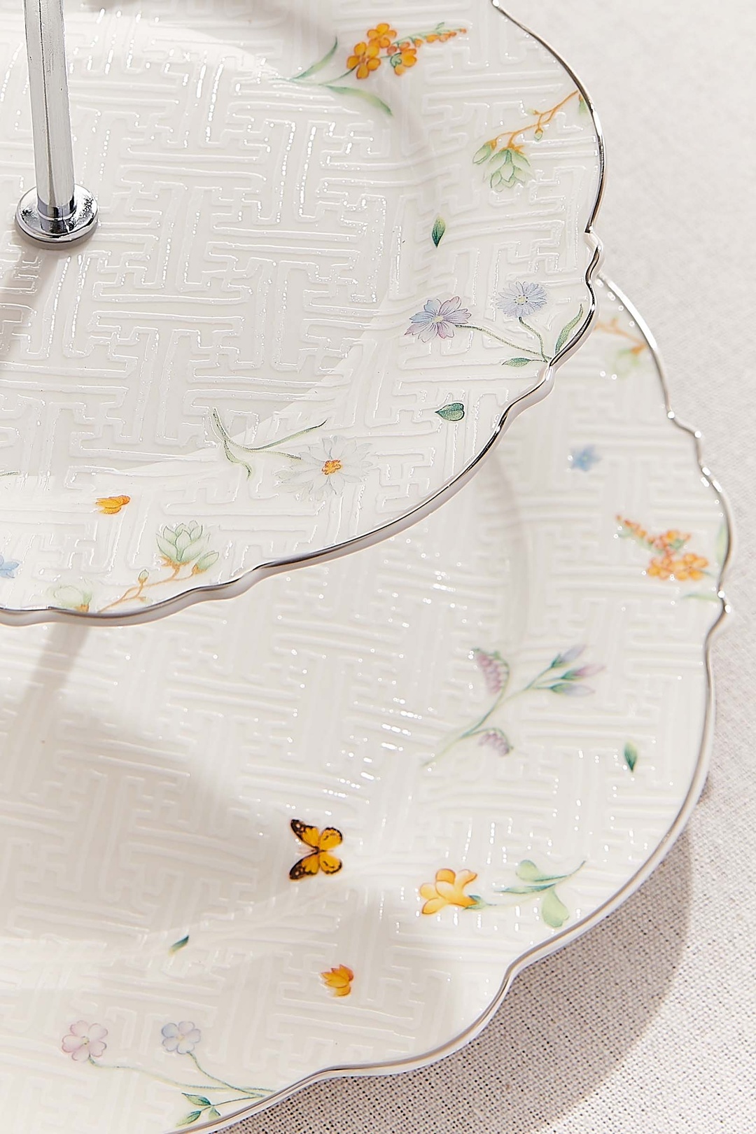 Petite Fleur Porselen Kek Tabağı 2 Katlı Sarı / Beyaz