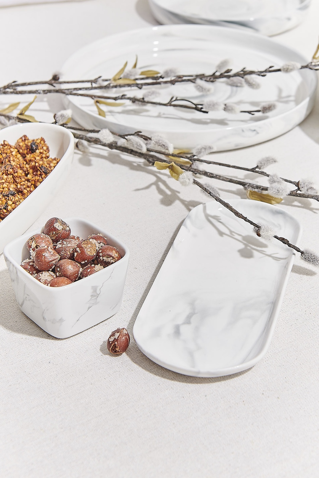 Marble Porselen Servis Tabağı Oval Gri