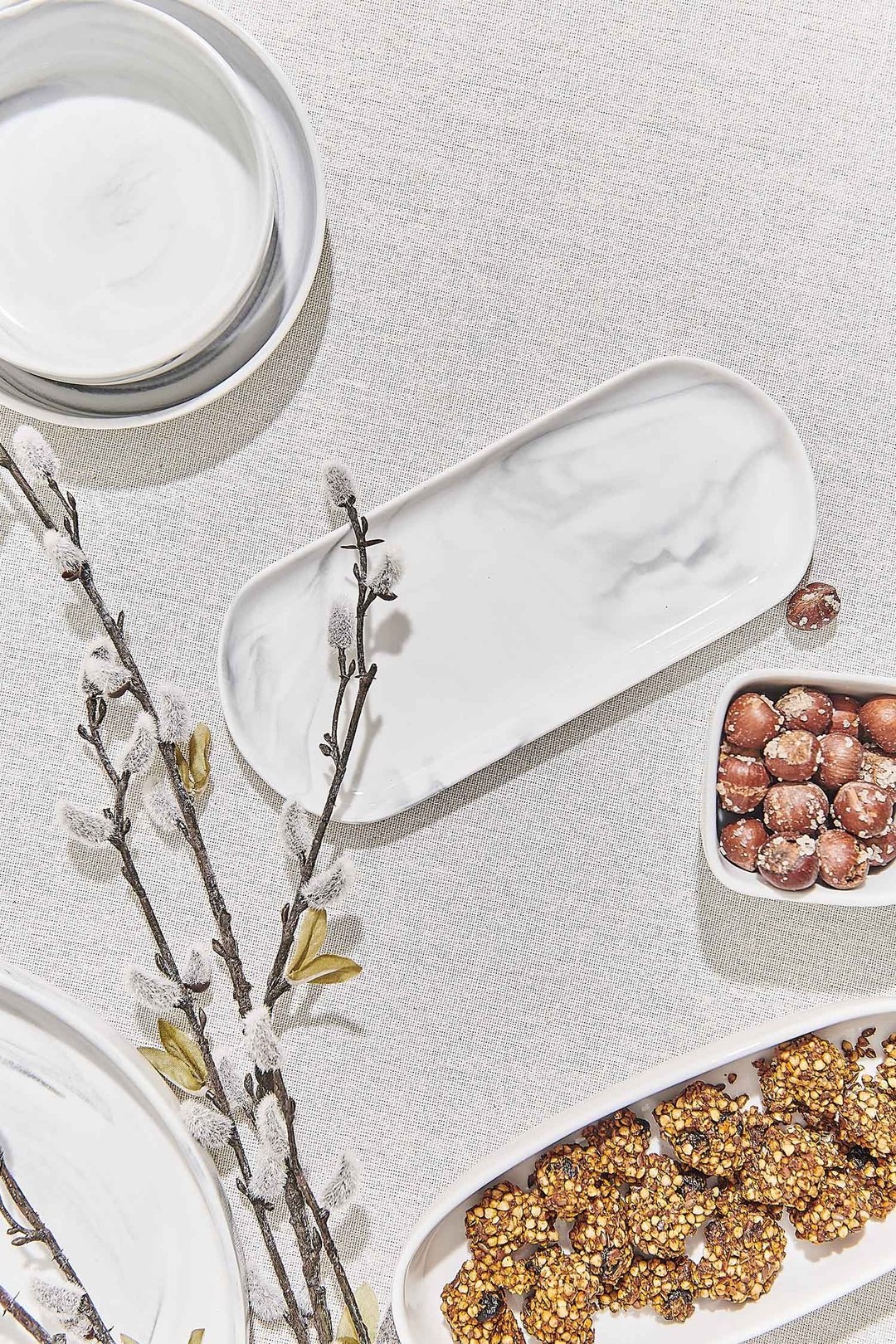 Marble Porselen Servis Tabağı Oval Gri