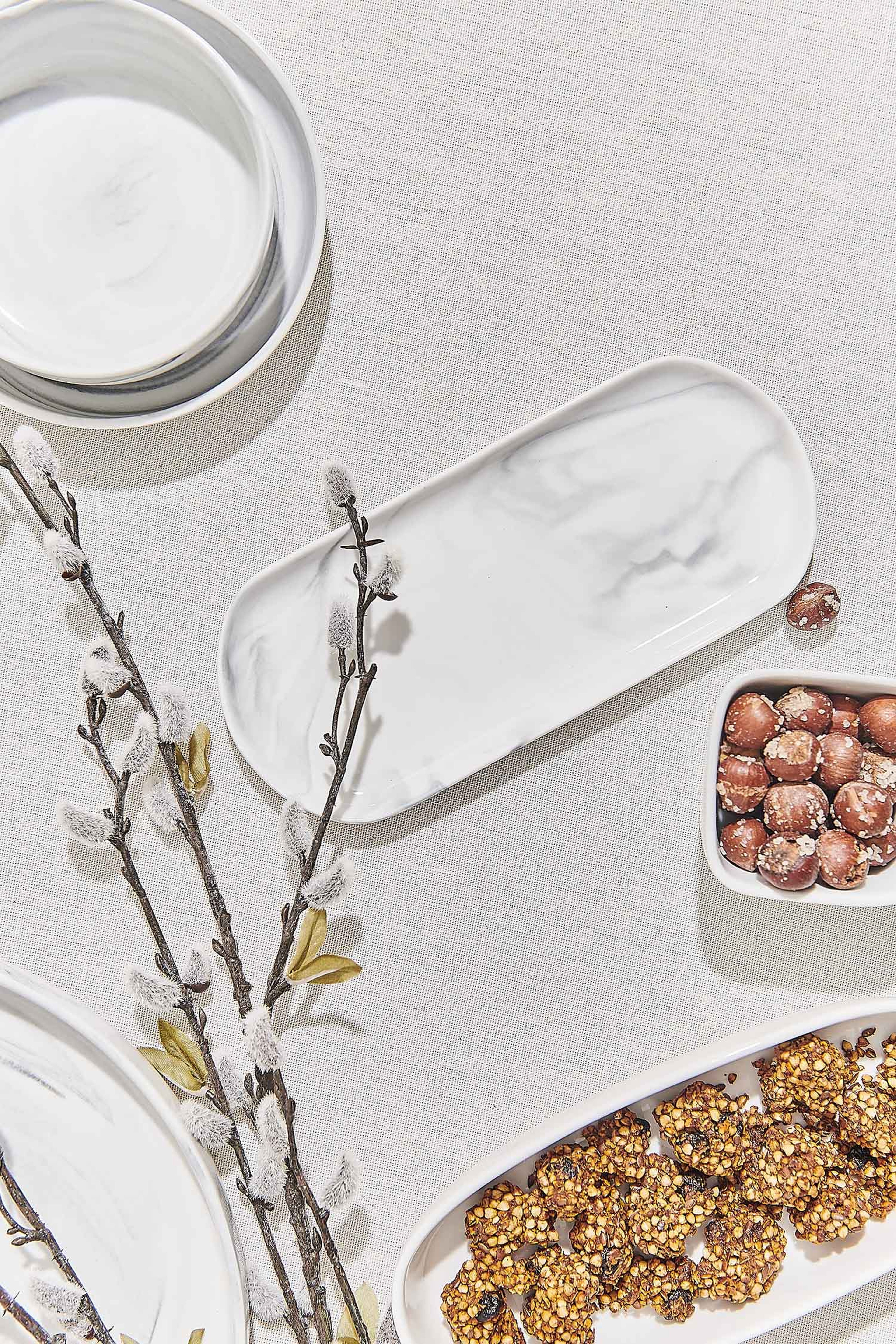 Marble Porselen Servis Tabağı Oval Gri