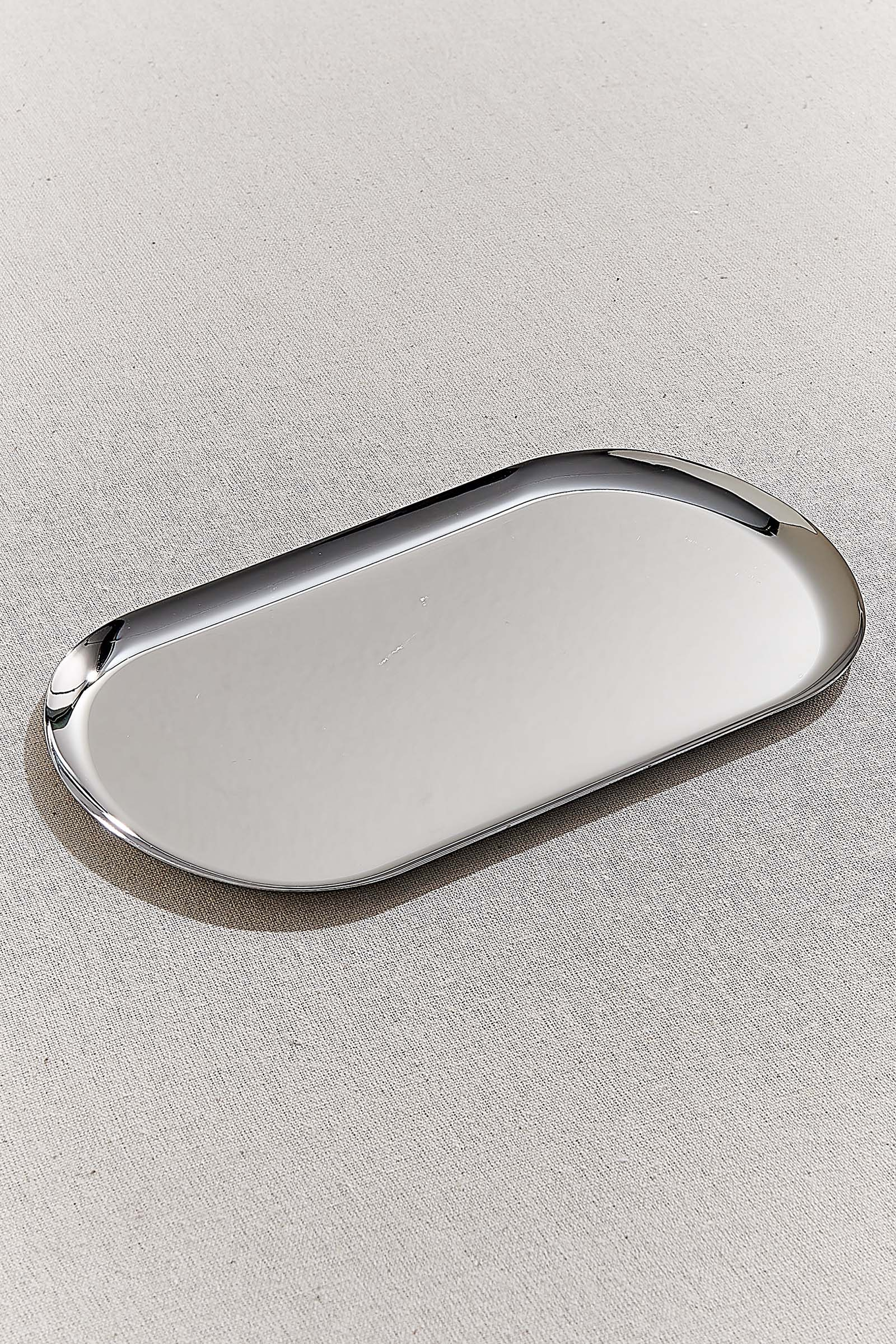 Metal Oval Tepsi 24 cm Silver