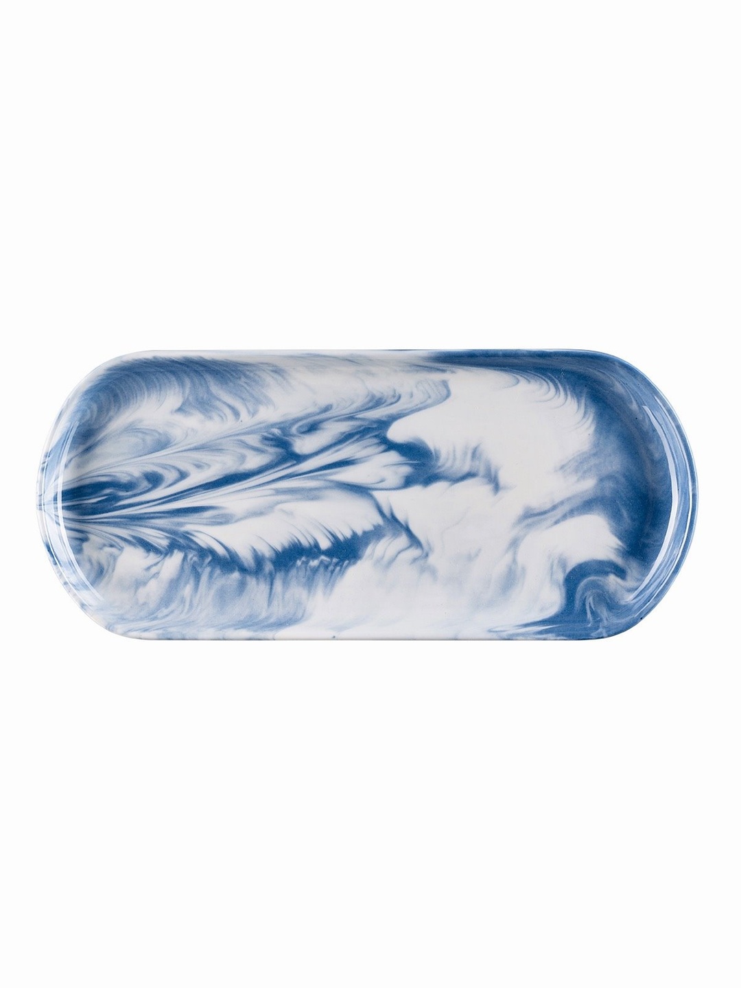 Marble Porselen Servis Tabağı Oval Mavi