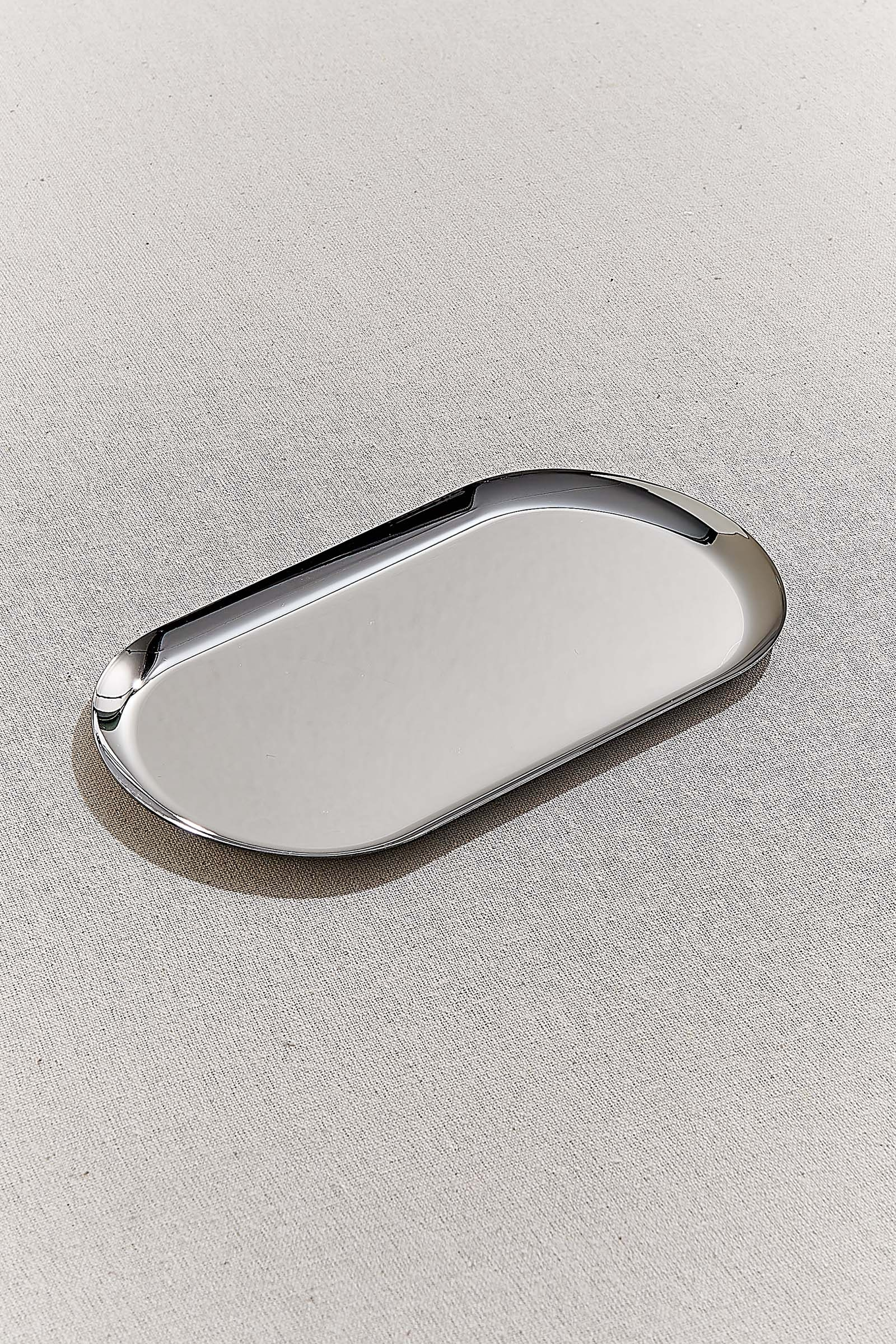 Silver Metal Oval Tray 21 Cm