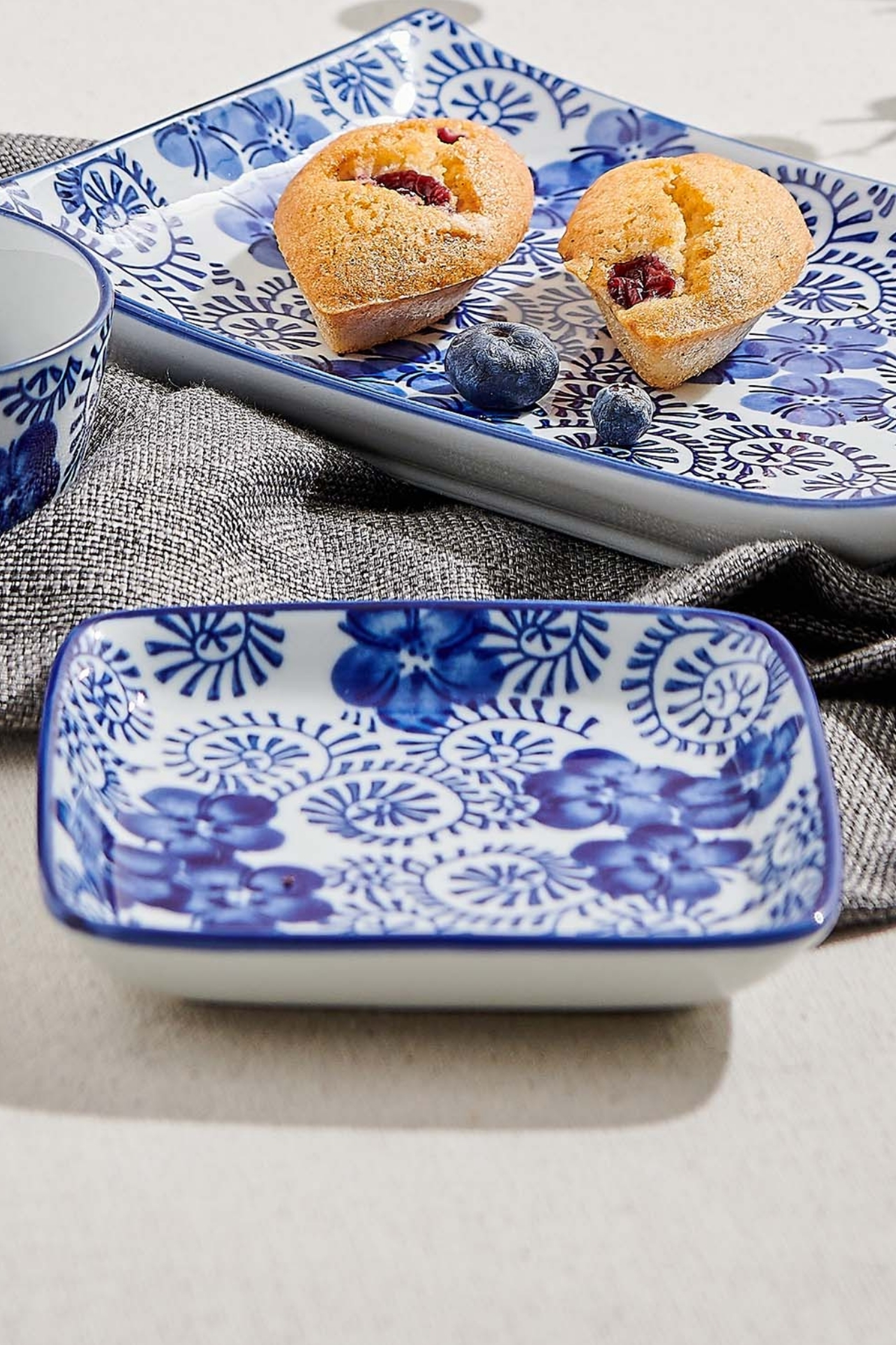 Blue White Anemone Porcelain Square Service Plate