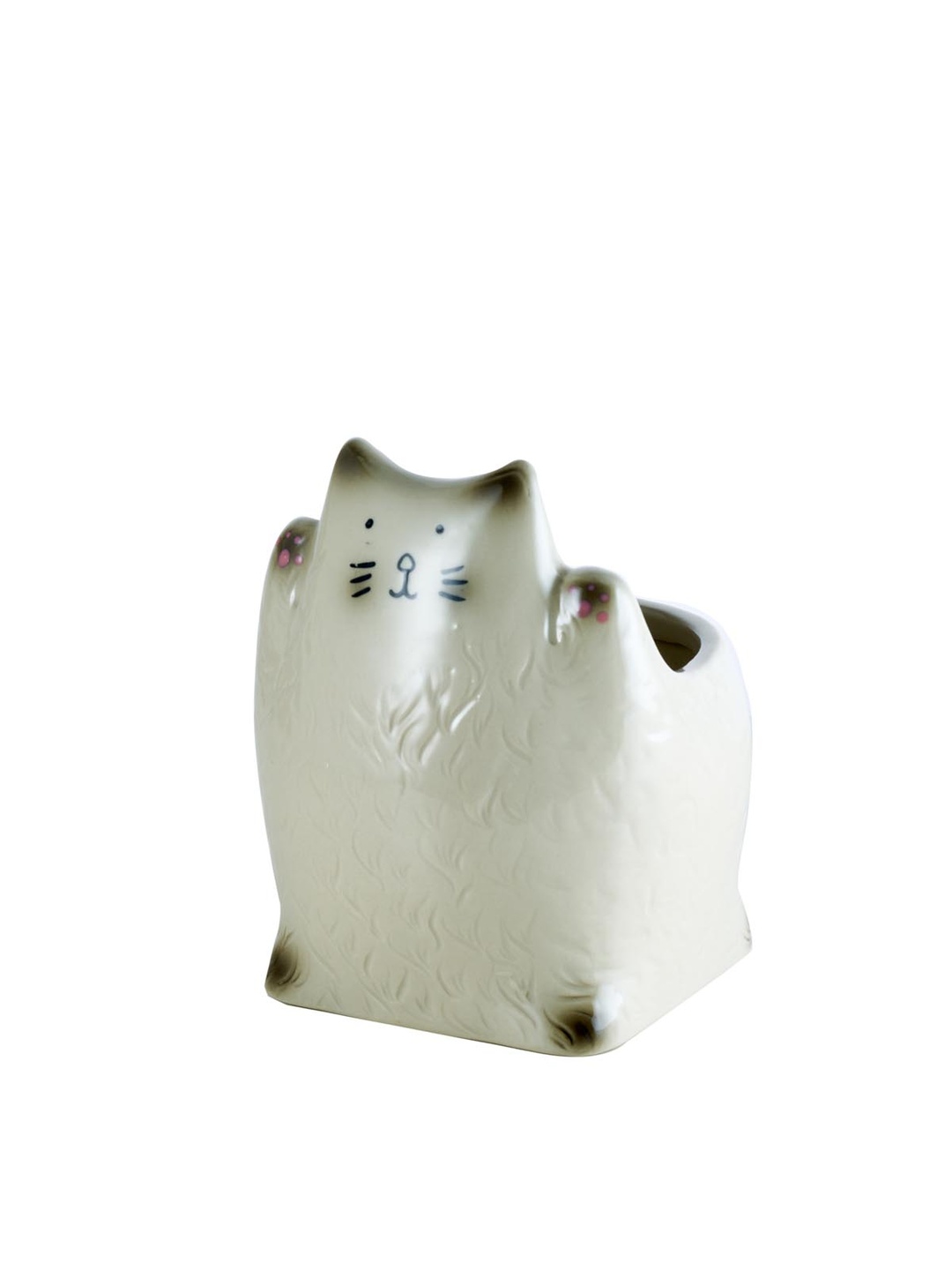 Happy Cat Yuvarlak Seramik Saksı Bej