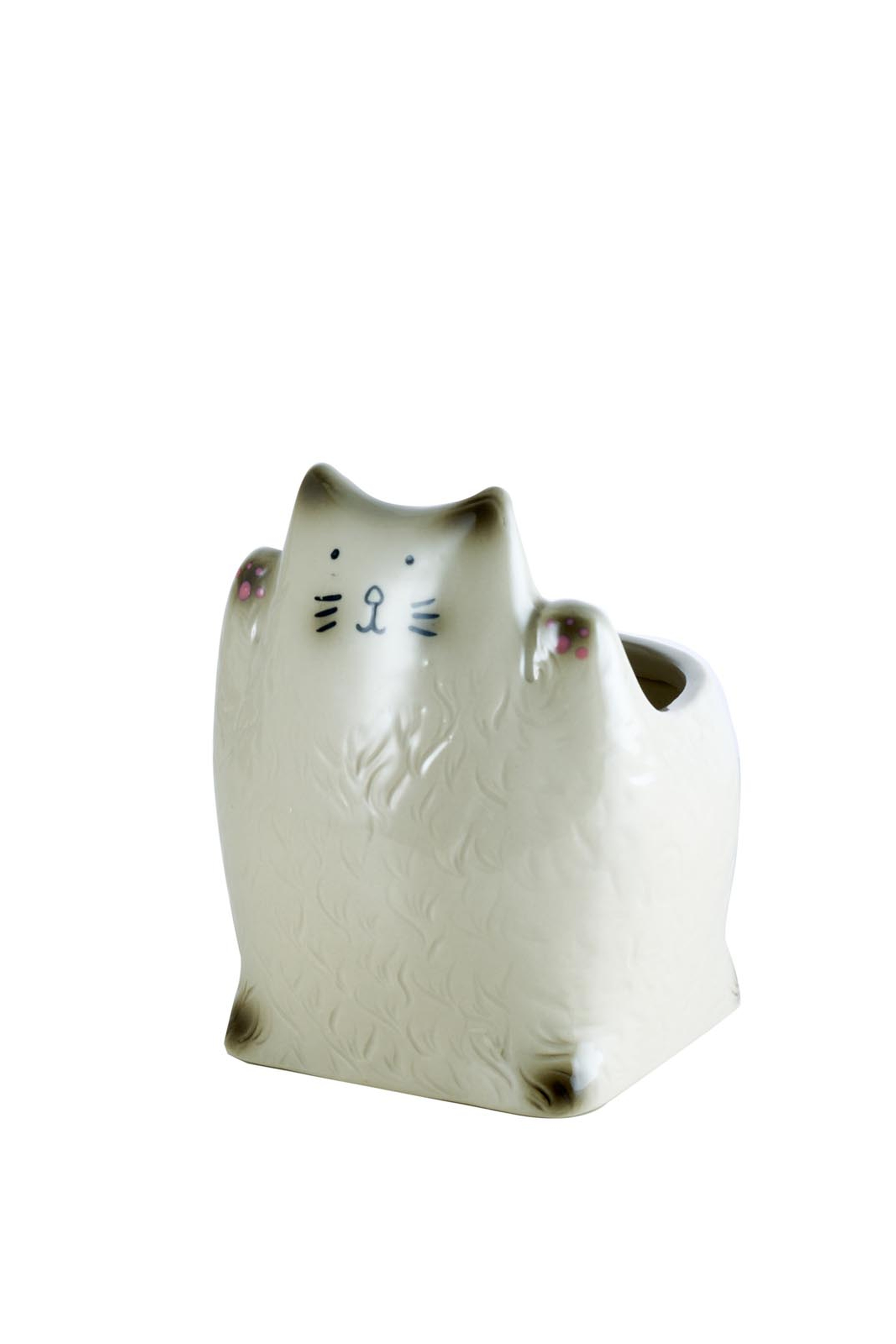 Happy Cat Yuvarlak Seramik Saksı Bej