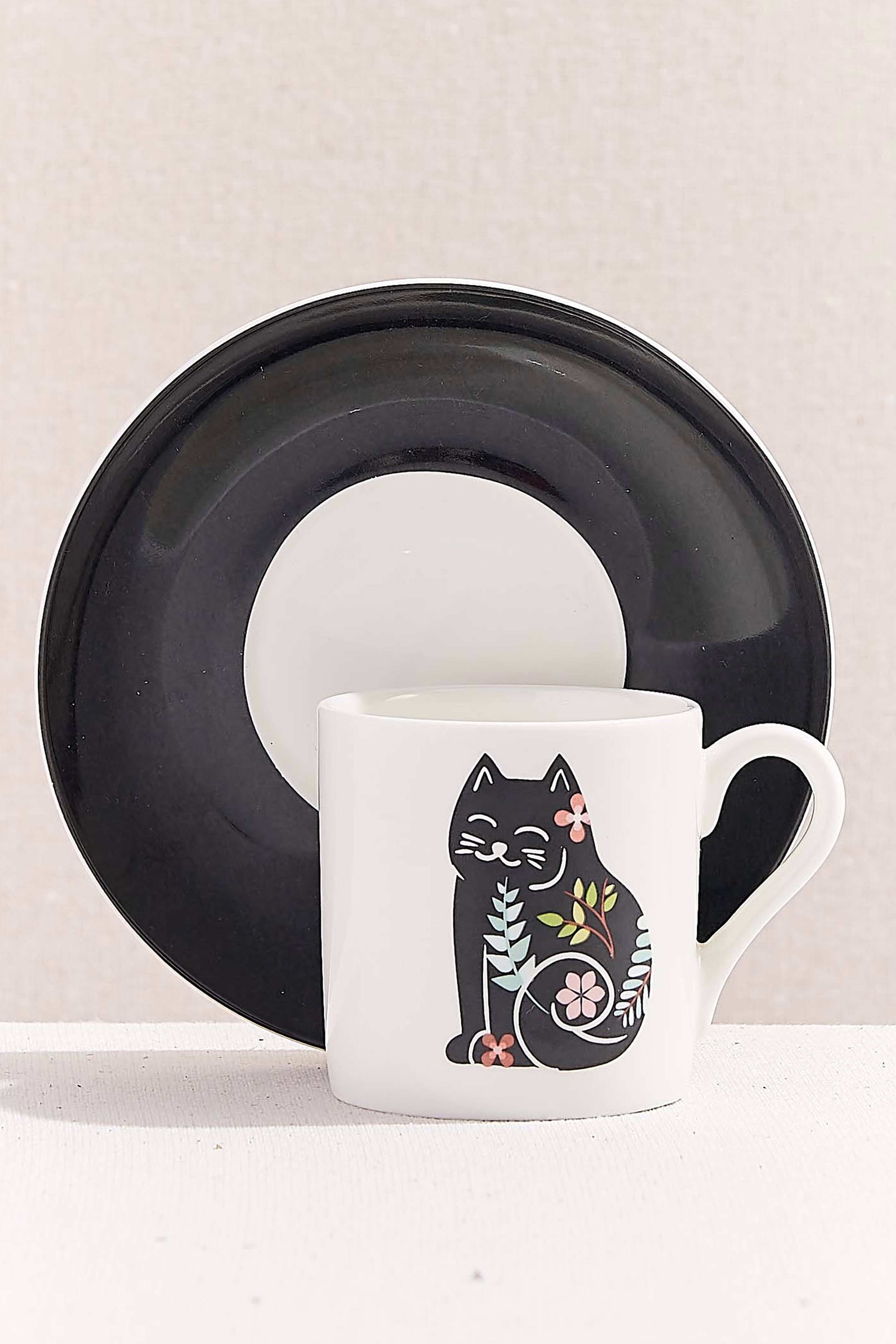 Kitty Porselen Espresso Fincanı Siyah Beyaz