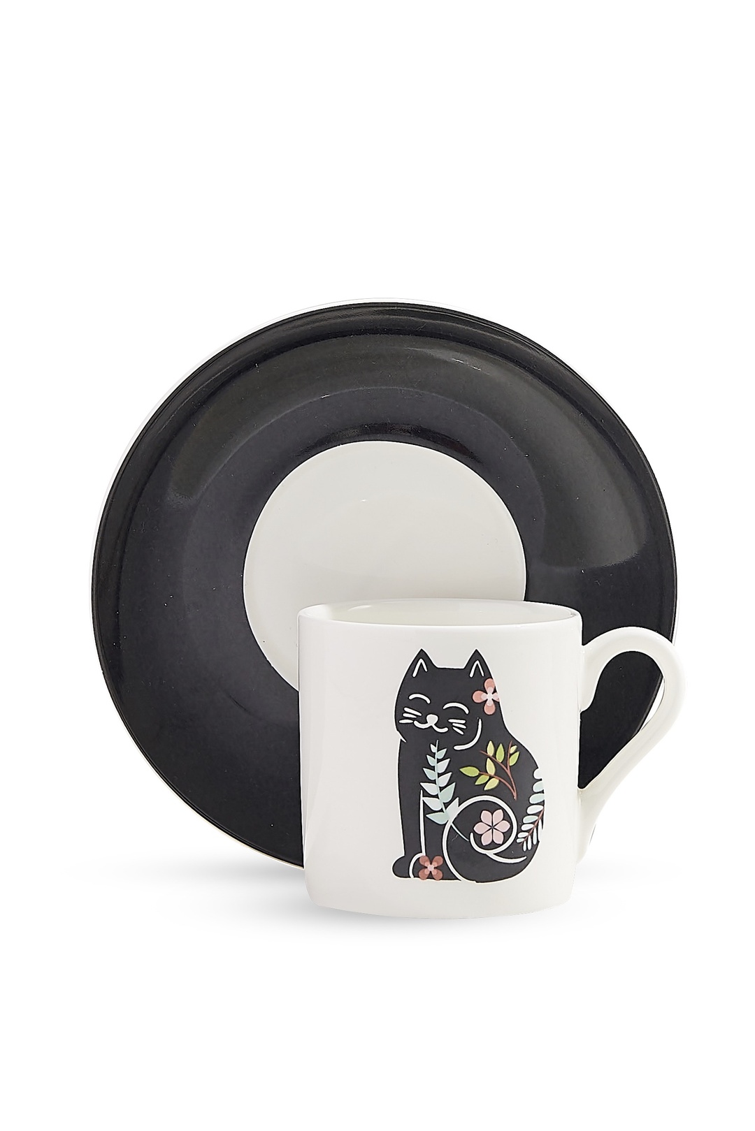 Kitty Porselen Espresso Fincanı Siyah Beyaz
