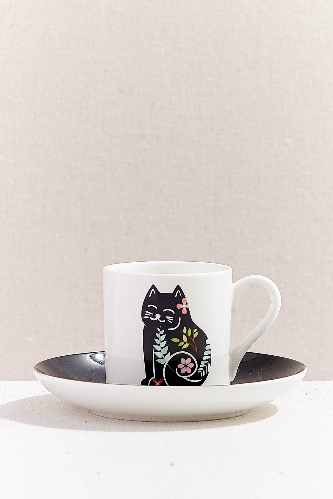 Kitty Porselen Espresso Fincanı Siyah Beyaz