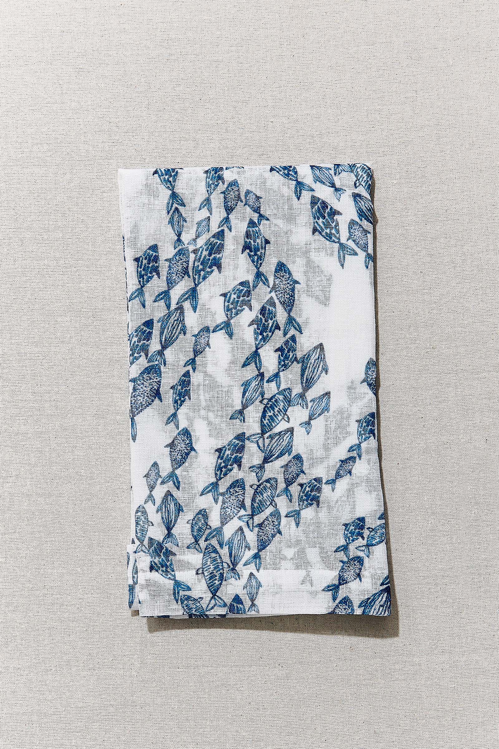 Navy Blue White Shoal of Fish Runner 50x150 cm