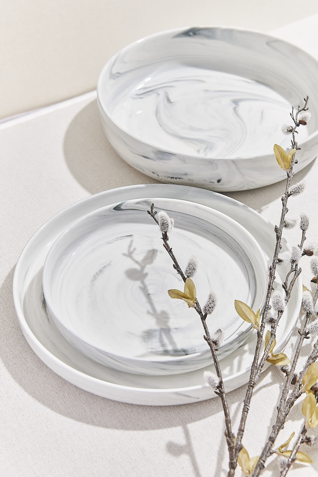 Marble Porselen Pasta Tabağı Gri