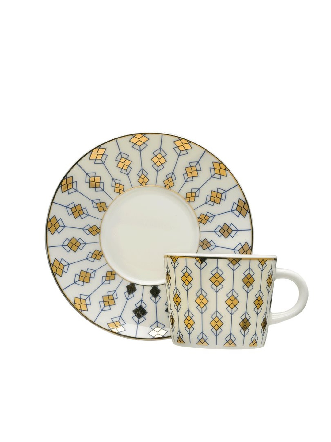 Gold Beyaz Geometri 2 Porselen Kahve Fincanı