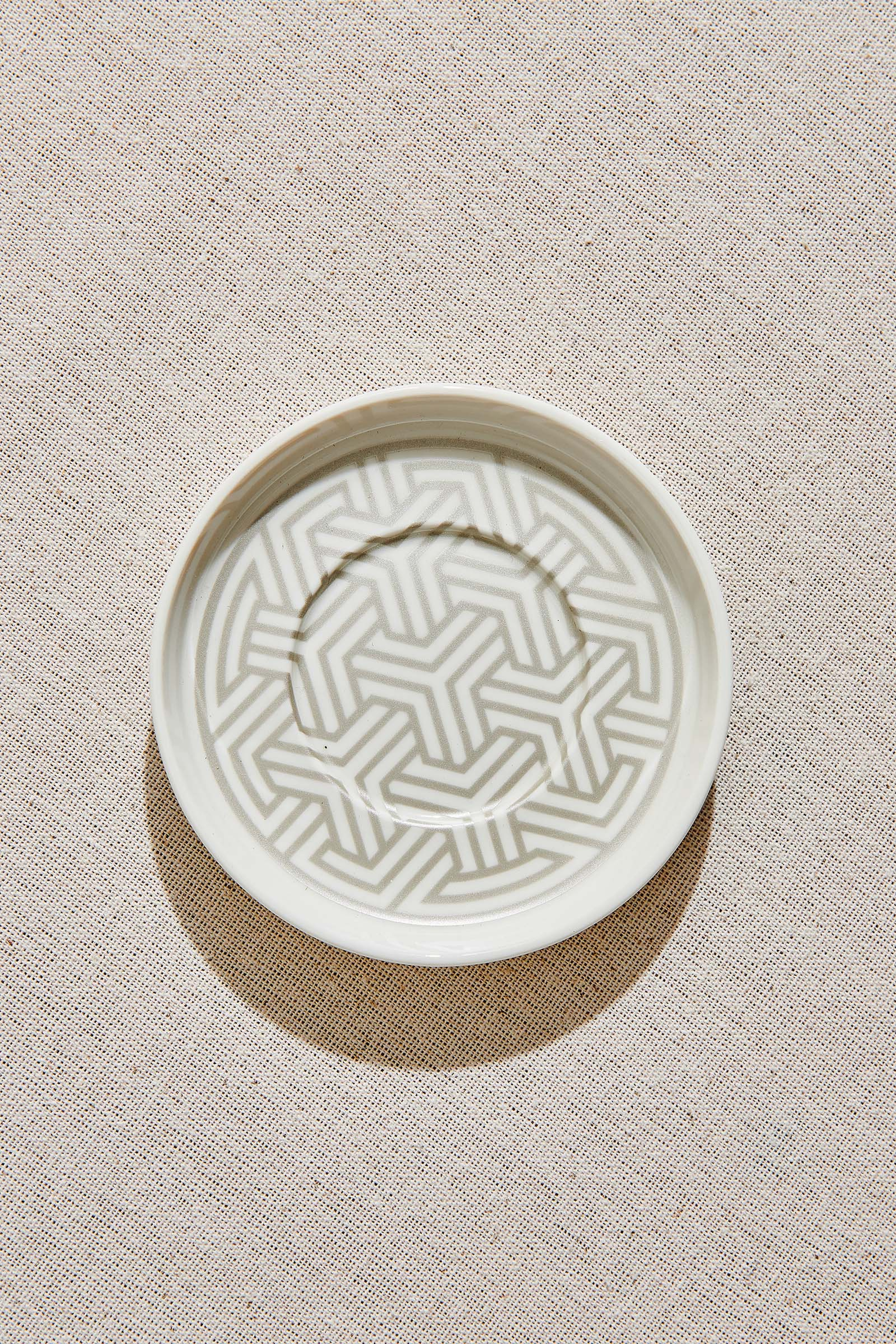 Silver Geometric Porcelain Tea Plate