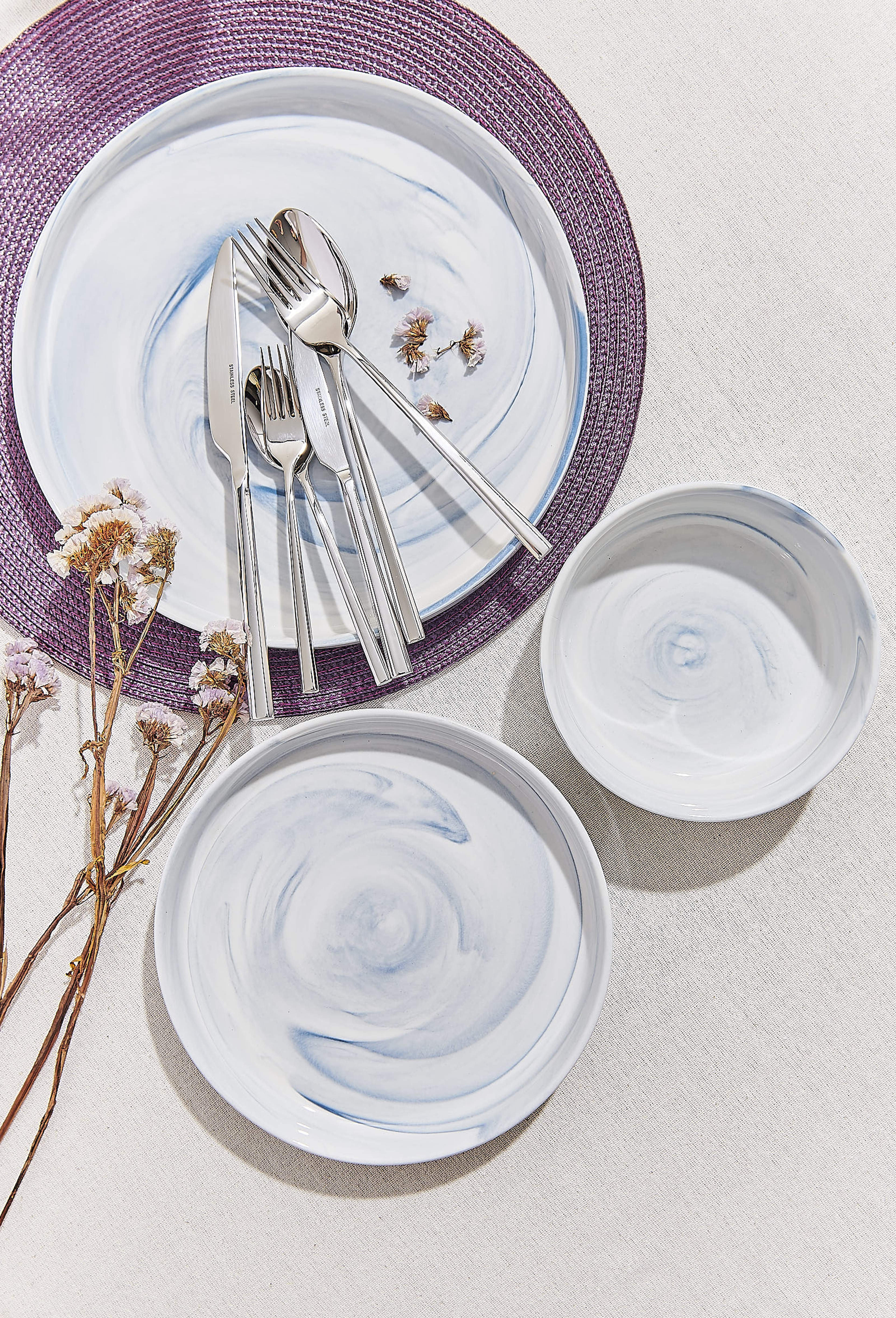Marble Porselen Salata Kase Mavi