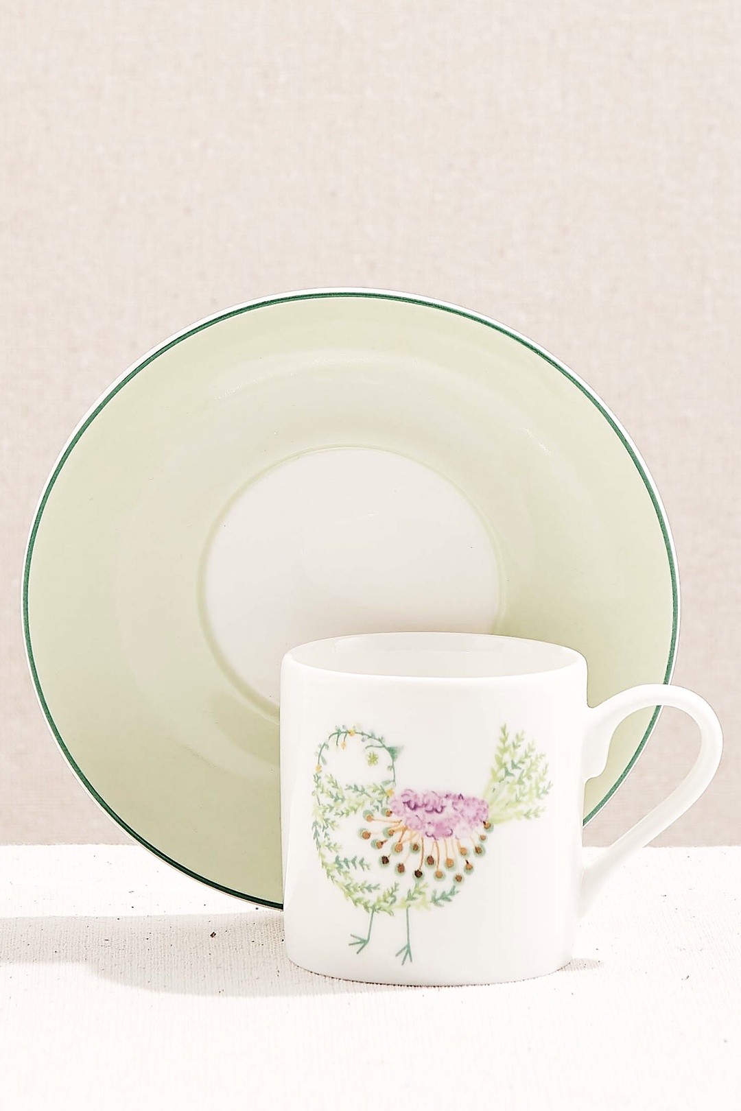 Yeşil Bird Art Porselen Espresso Fincanı