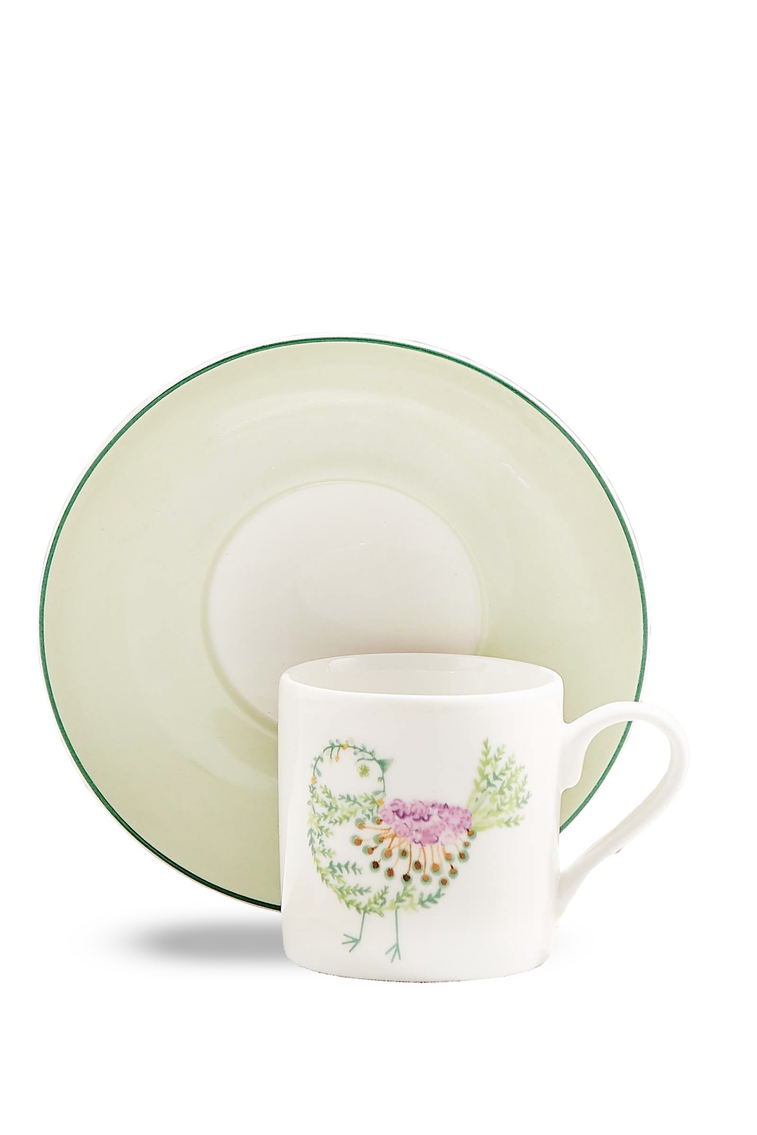Yeşil Bird Art Porselen Espresso Fincanı