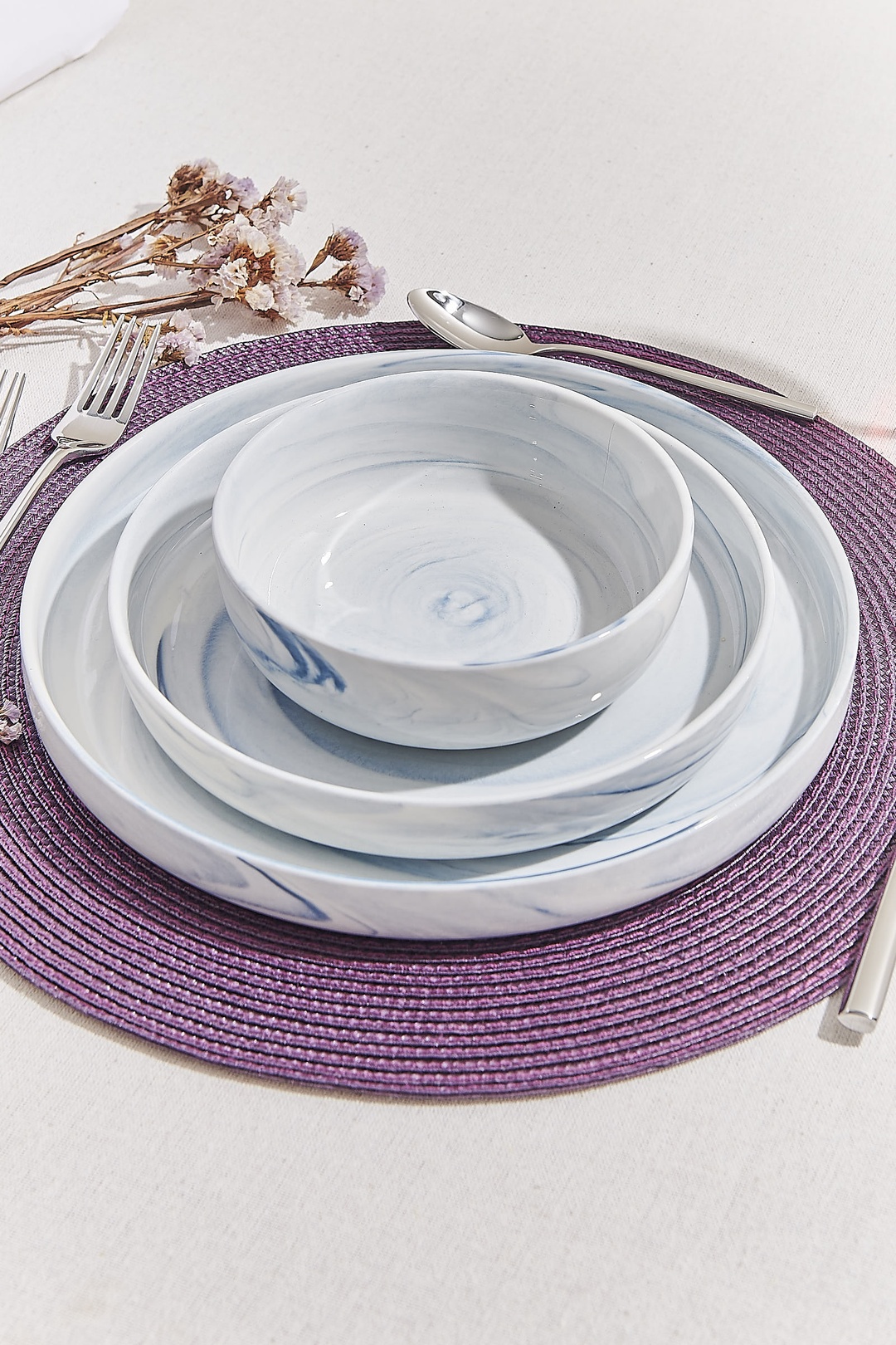 Marble Porselen Salata Kase Mavi