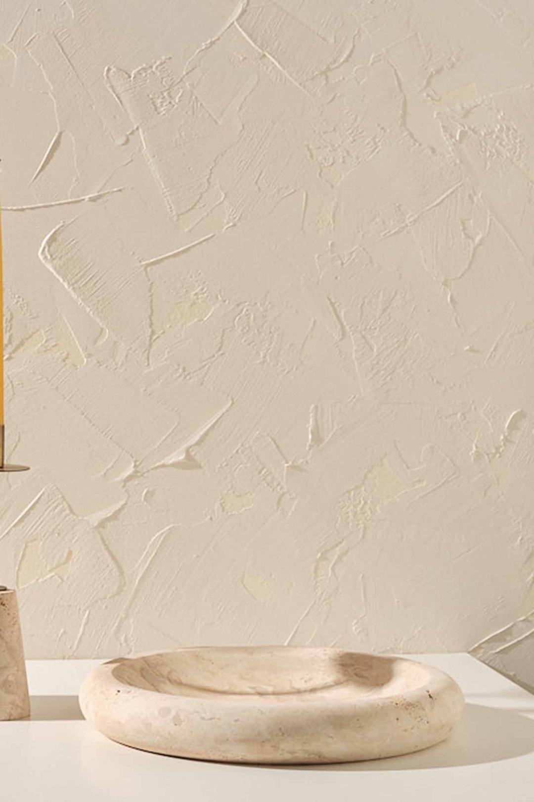 Naturel Traverten Yuvarlak Dekoratif Tabak M