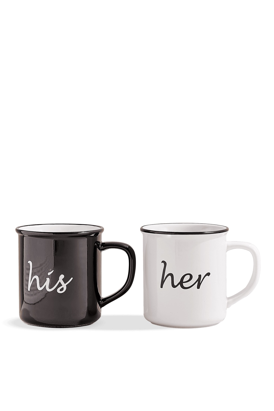 His & Her Seramik Kupa Seti 2'li Siyah Beyaz