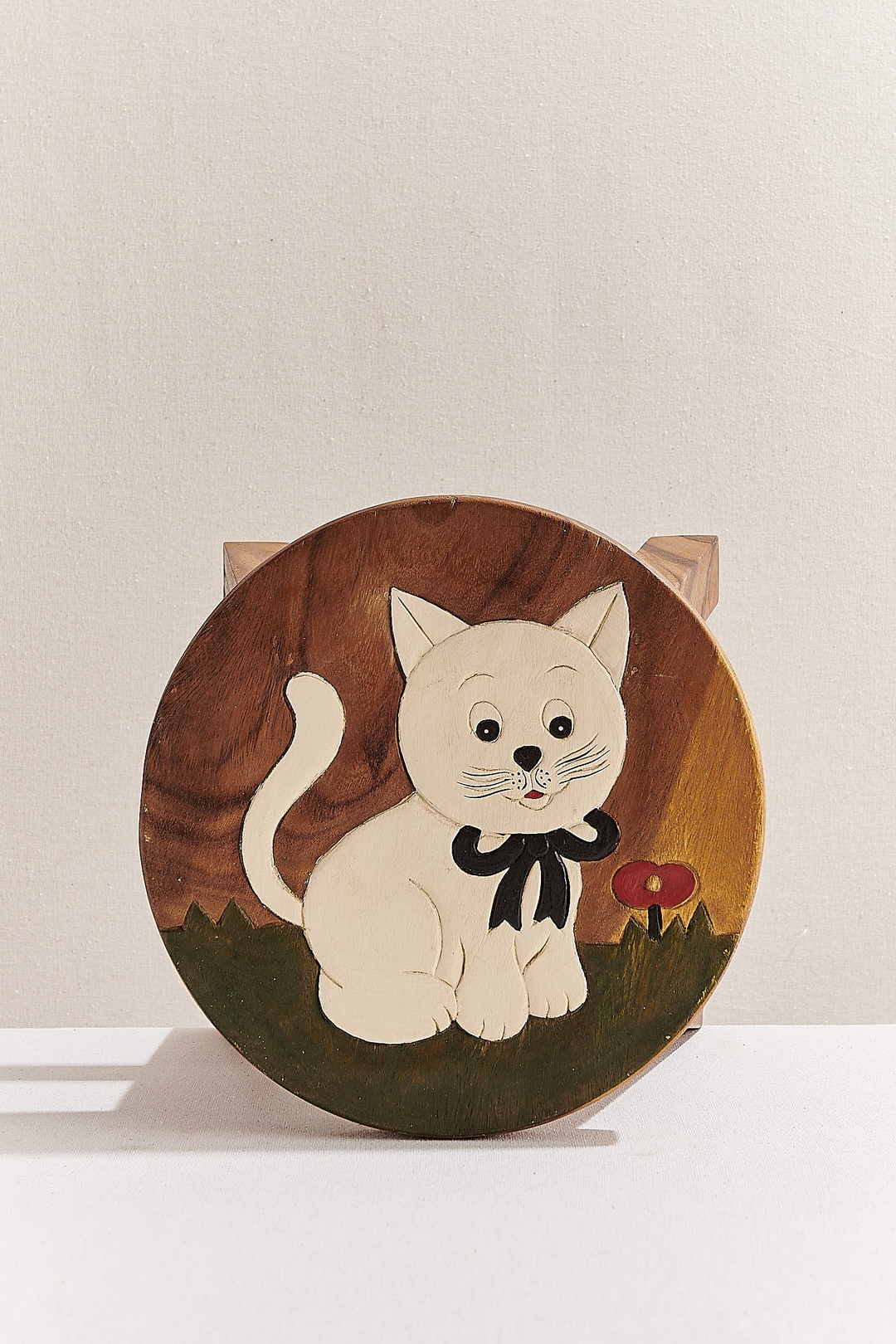 Ahşap Yuvarlak Çocuk Taburesi Kedi