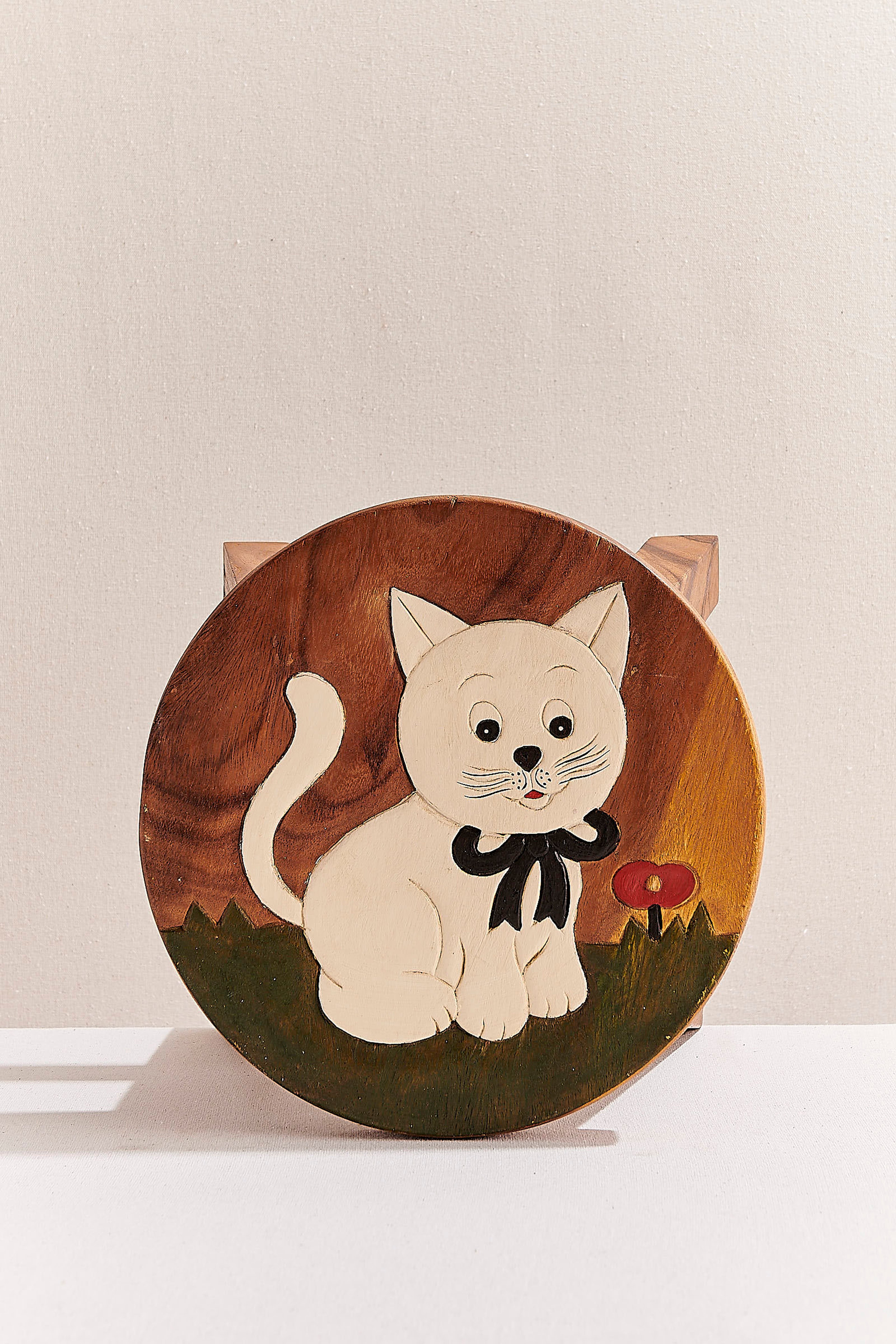 Ahşap Yuvarlak Çocuk Taburesi Kedi