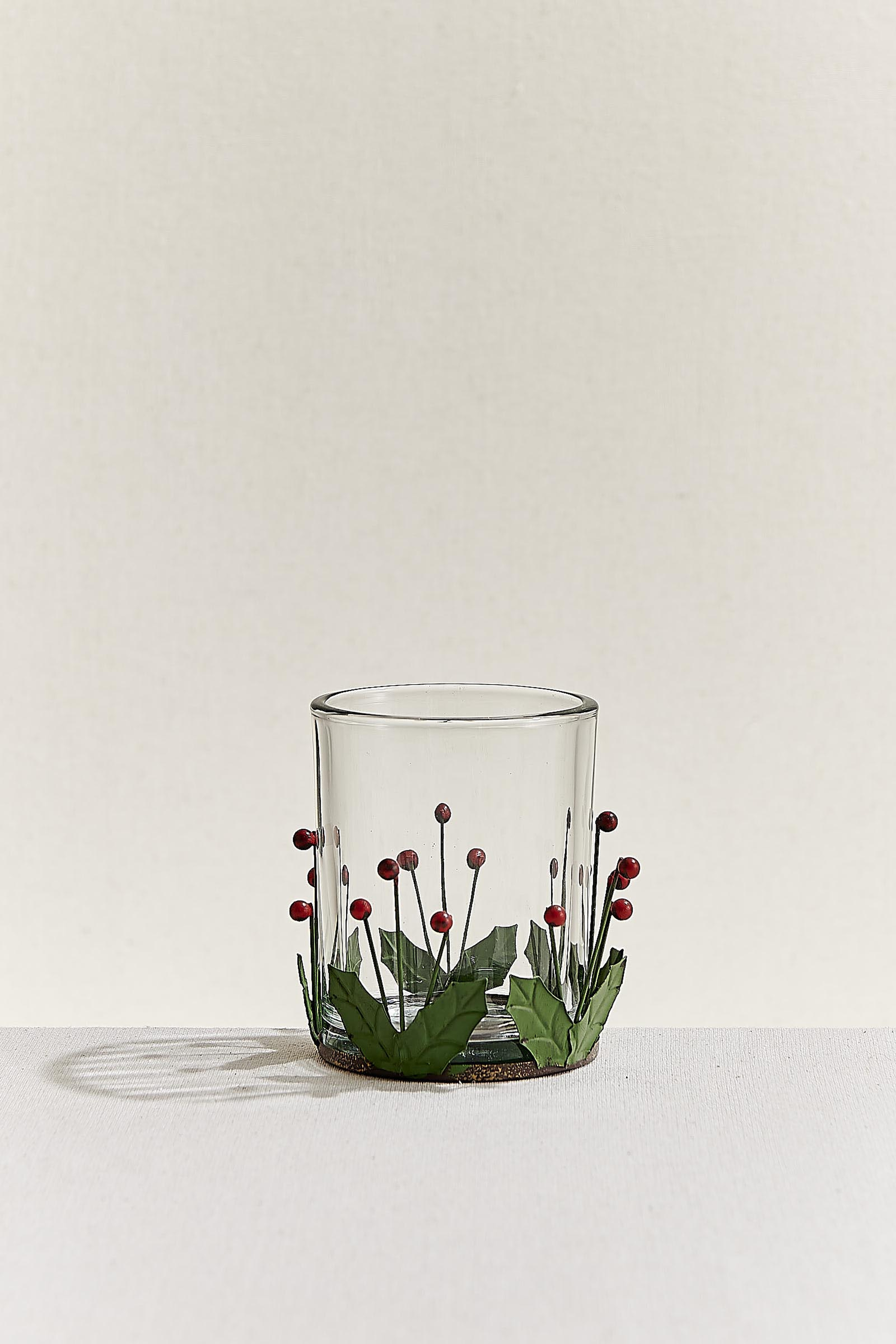 Berry Metal Tealight Mumluk Kırmızı Yeşil