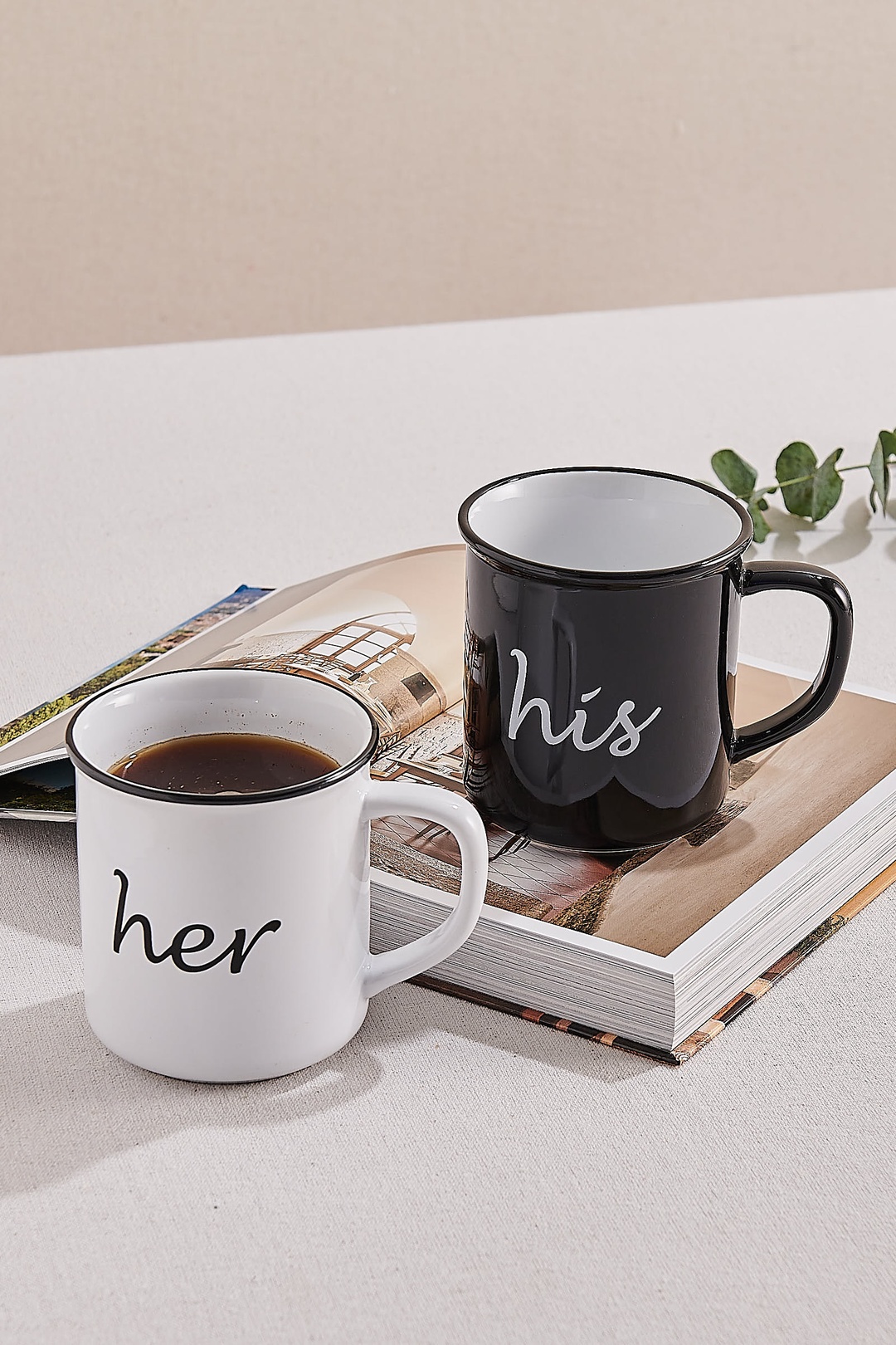 His & Her Seramik Kupa Seti 2'li Siyah Beyaz