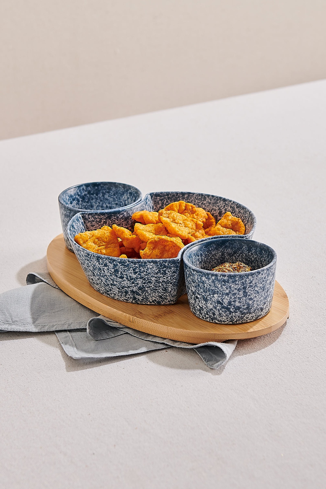 Puzzle Tabaklı Chip & Dip Mavi