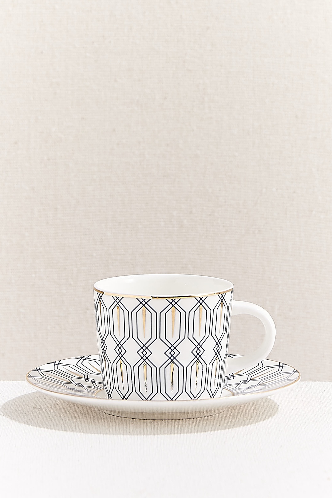 Geometri 1 Porselen Kahve Fincanı Lacivert Beyaz