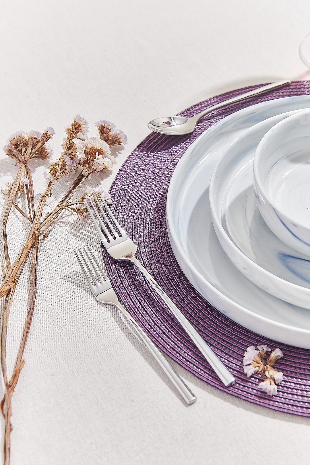 Marble Porselen Yemek Tabağı Mavi