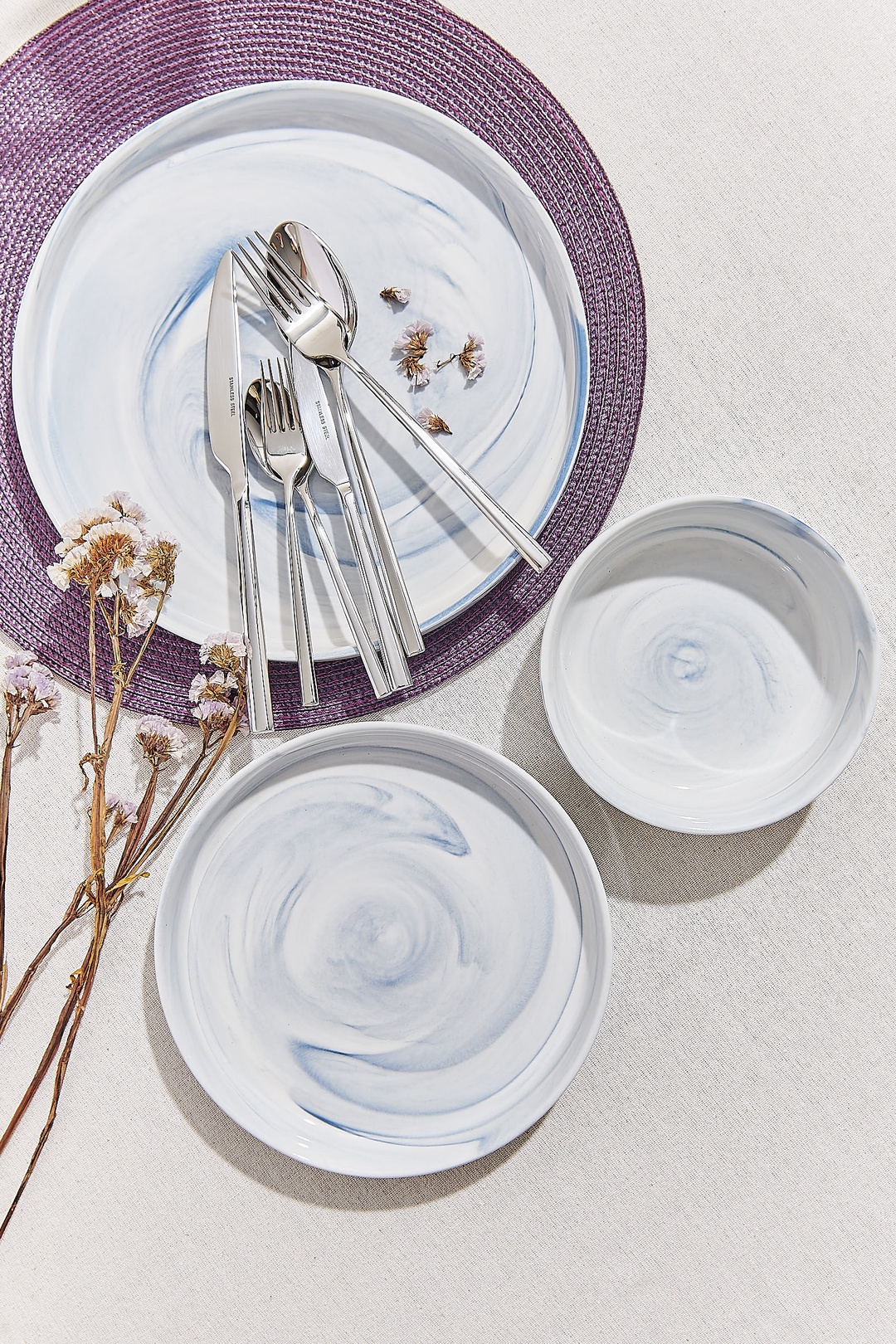 Marble Porselen Yemek Tabağı Mavi