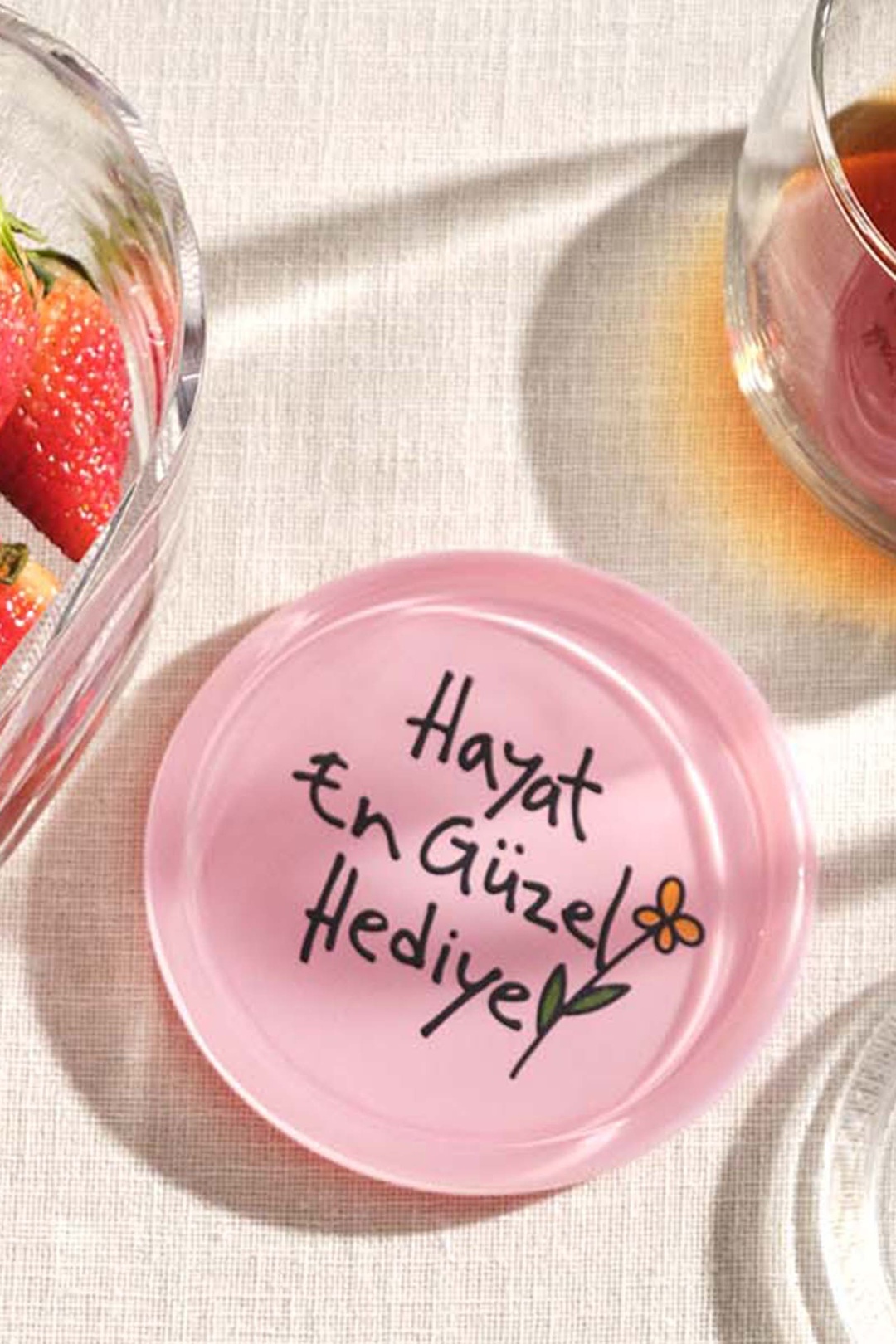 "Hayat En Güzel Hediye" Bardak Altlığı Pembe