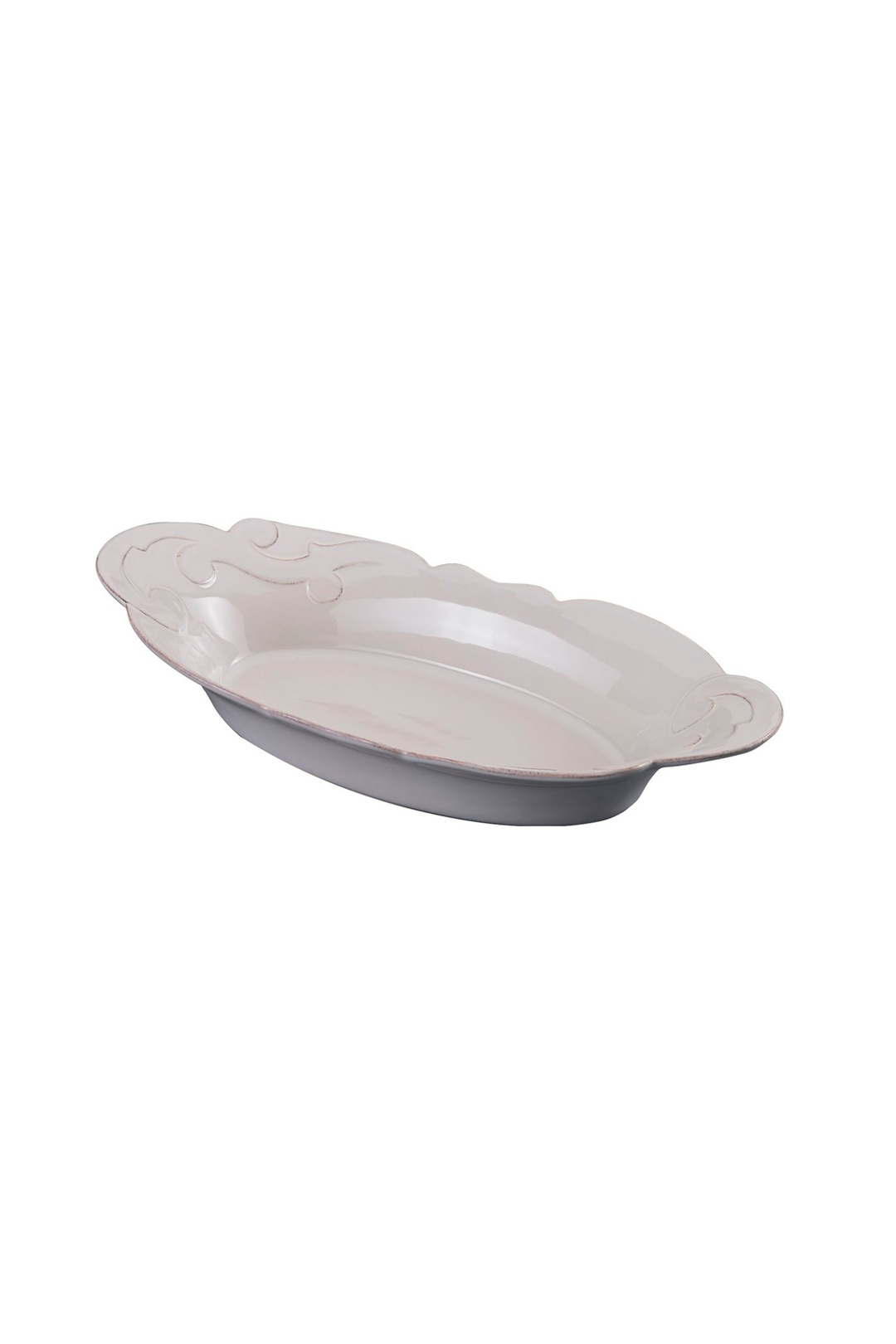 Beyaz Arabesque Seramik Oval Fırın Kabı 40 Cm