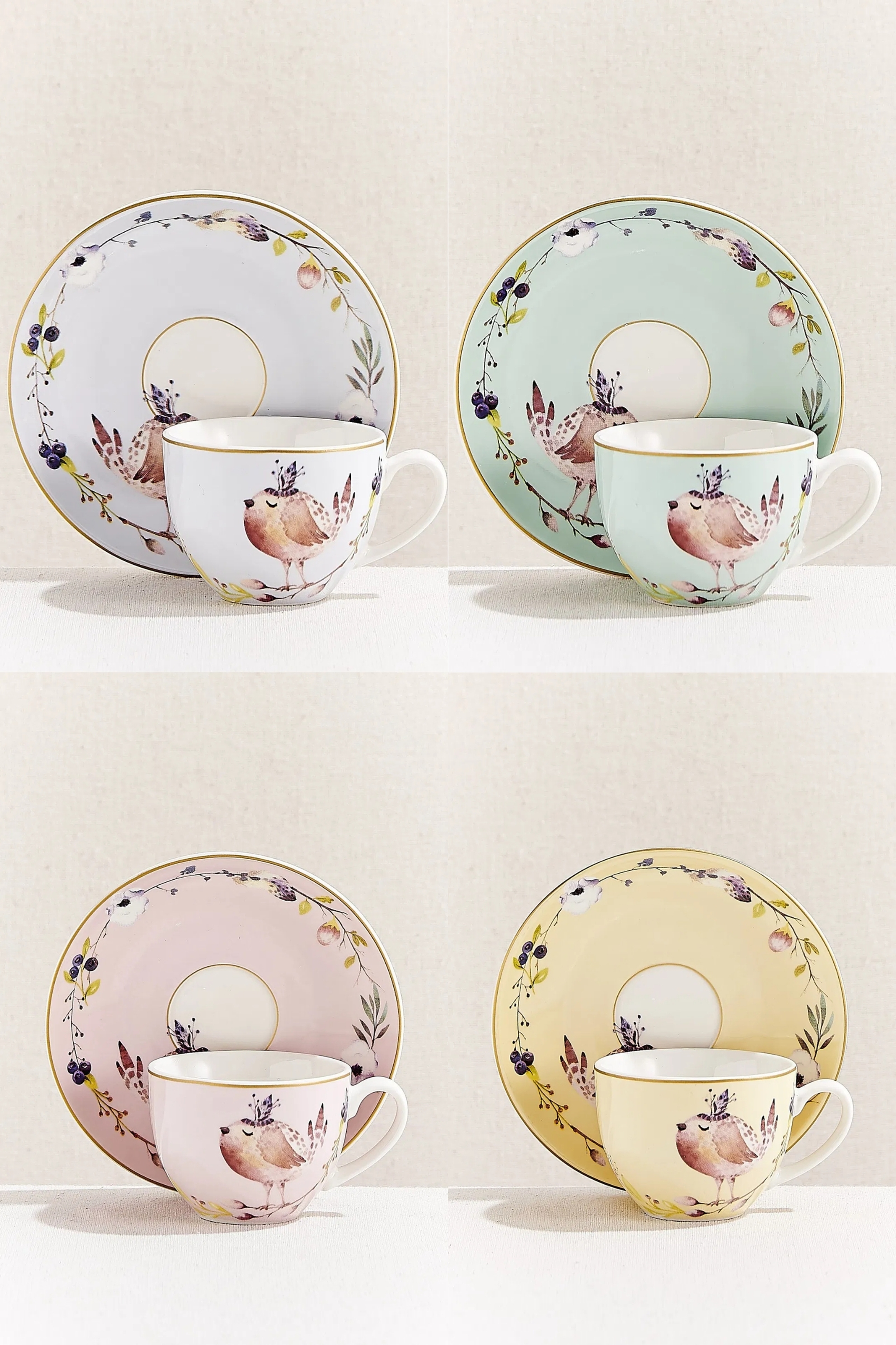 Bird Paradise Porcelain Cup Set 4 pcs