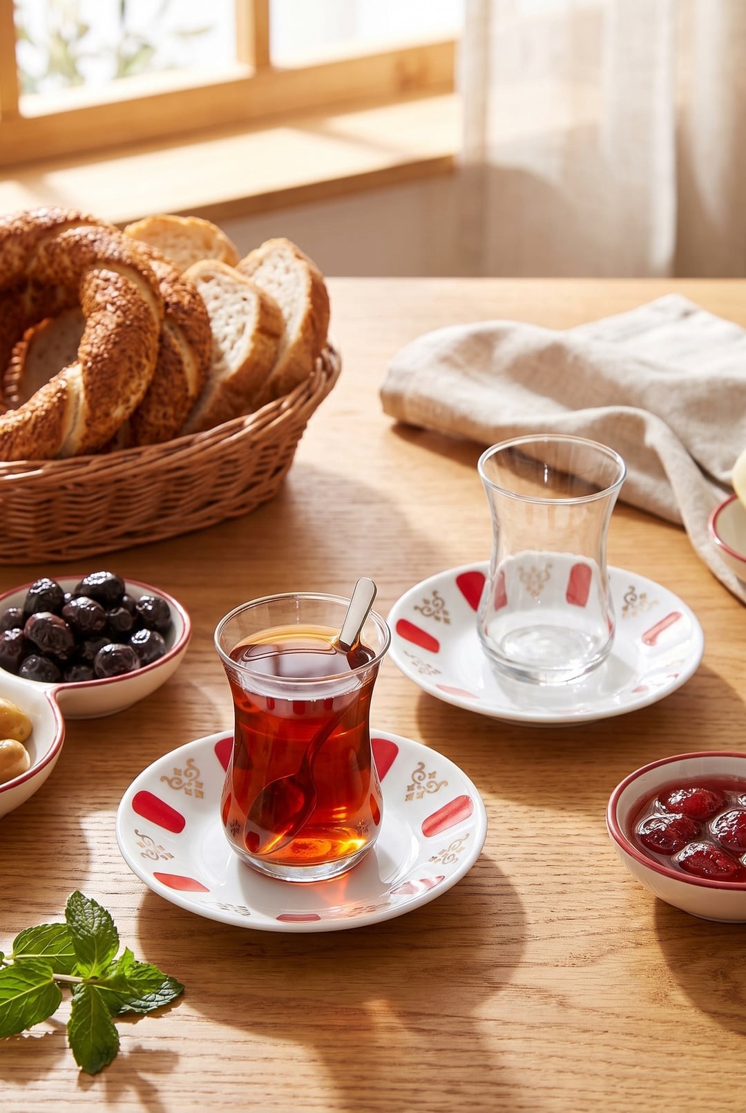 Klasik Porselen Acem Çay Tabağı Kırmızı