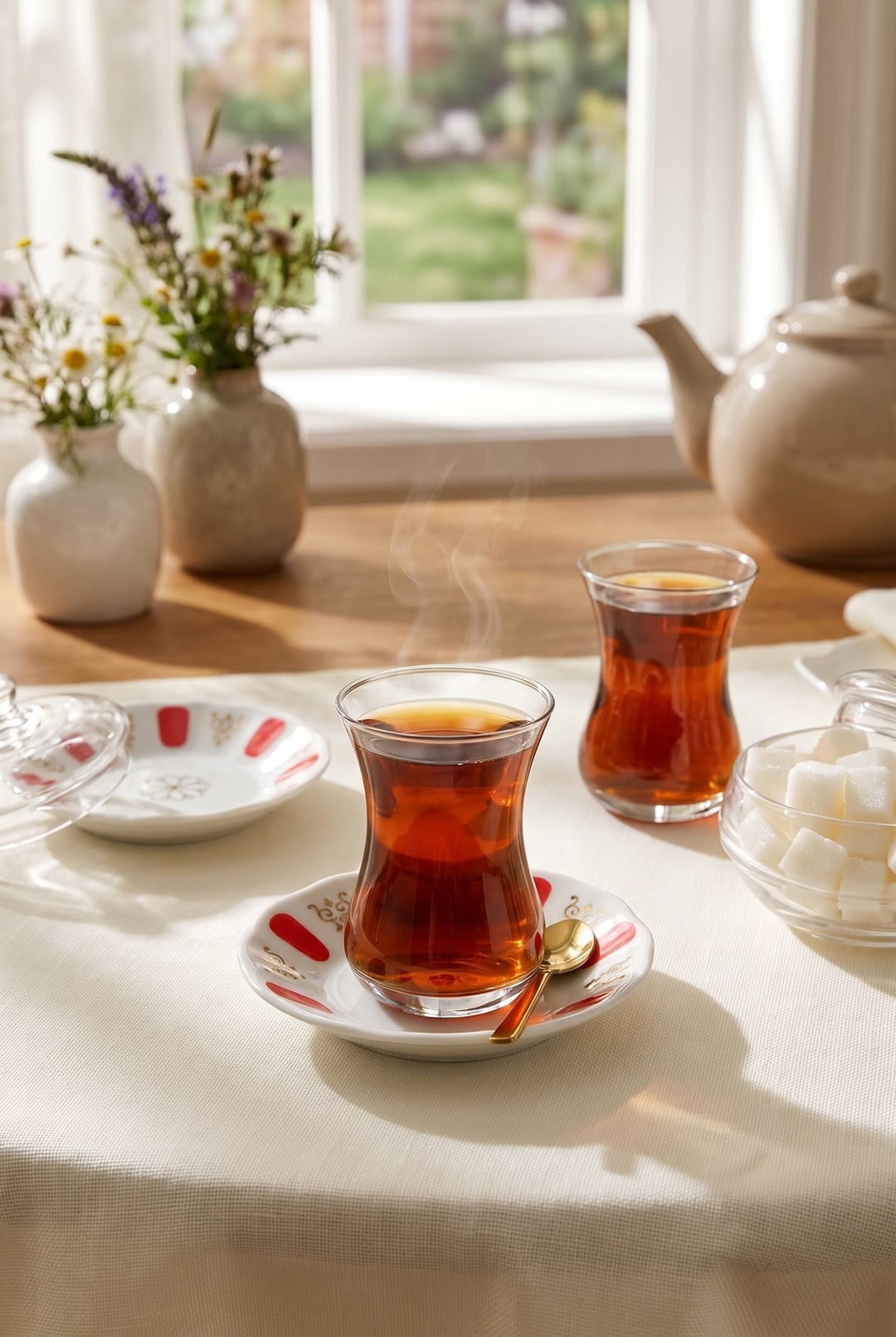 Klasik Porselen Acem Çay Tabağı Kırmızı