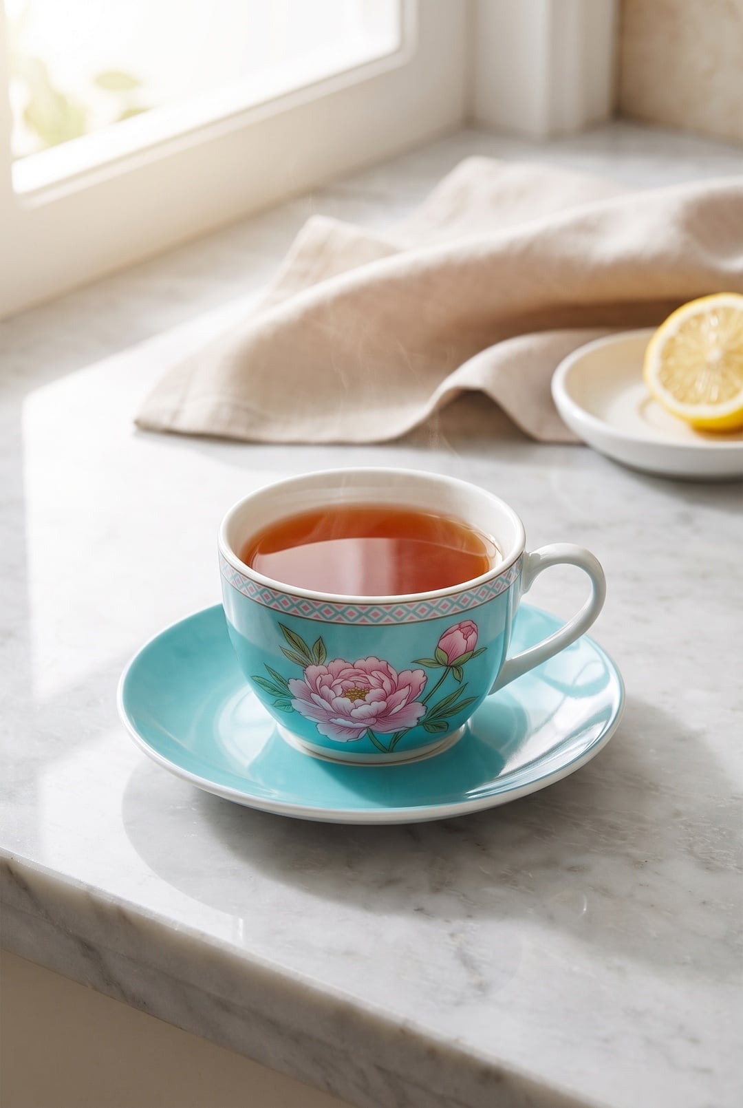 Şakayık Porselen Çay Fincanı Turkuaz