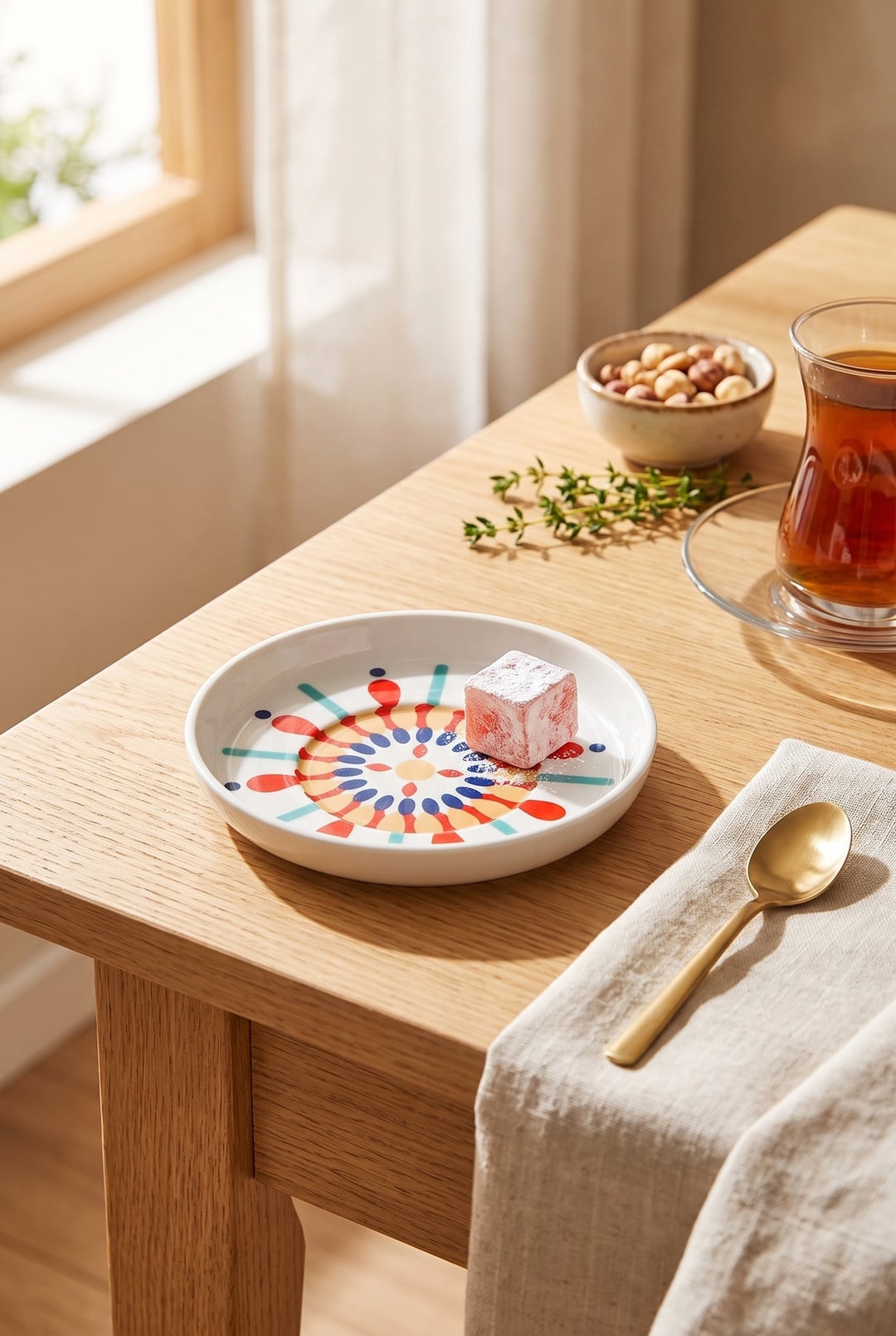 Ikat Porselen Çay Tabağı Turuncu / Bej