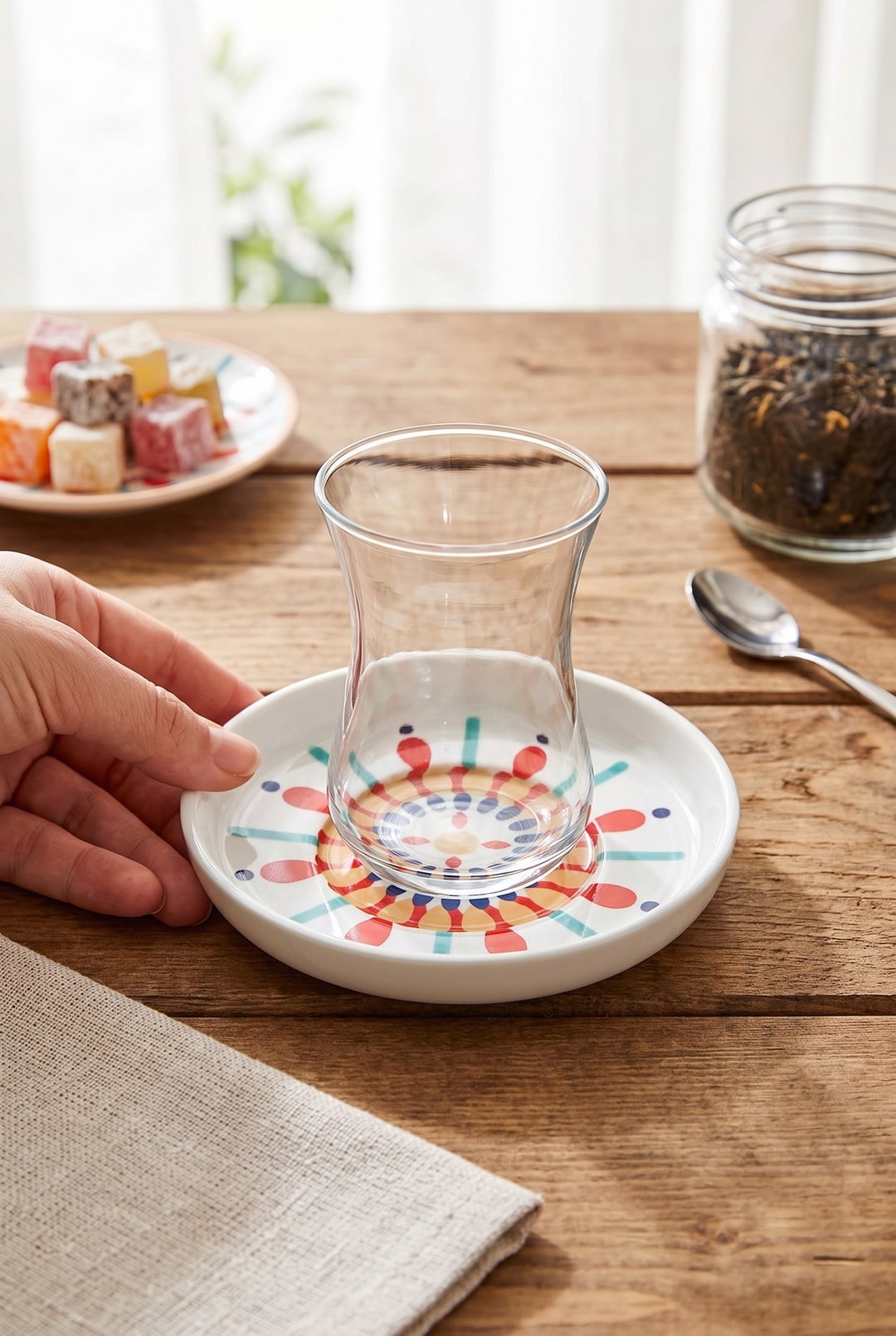 Ikat Porselen Çay Tabağı Turuncu / Bej