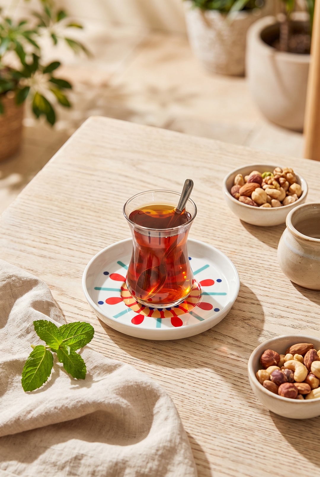 Ikat Porselen Çay Tabağı Turuncu / Bej